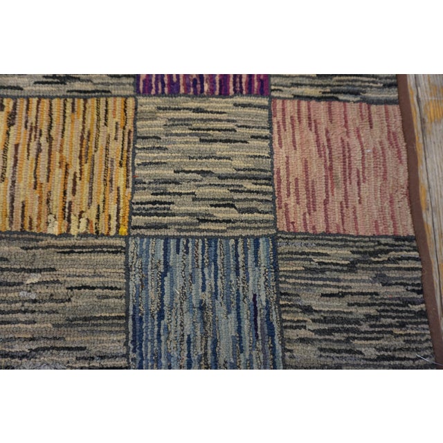 1930s Multicolor Checks Folk Art Antique American Hooked Rug 3' X 5' Handknotted Cotton Wool Carpet For Sale In New York - Image 6 of 6