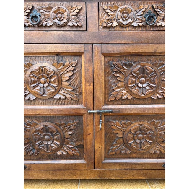 Spanish Rustic Castilian Carved Wood Cabinet, 1930s For Sale - Image 14 of 18