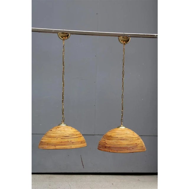 Bamboo and Brass Pendant Lamps, 1950s, Set of 2 For Sale - Image 13 of 13