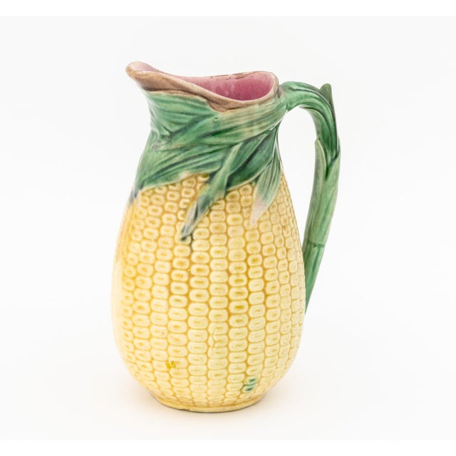 English Majolica Corn Pitcher and Vases, 3 Pieces For Sale - Image 10 of 14