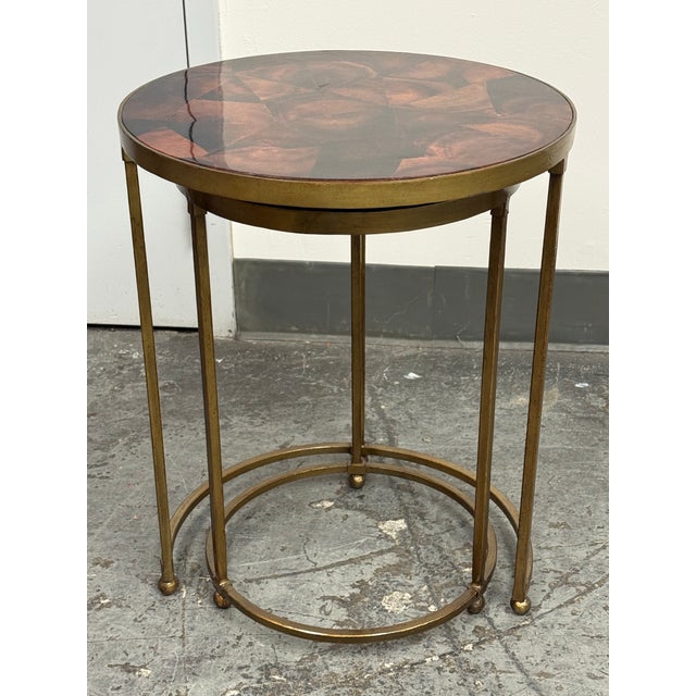 Late 20th Century Vintage Penn Shell Mosaic Top + Metal Nesting Tables, Pair For Sale - Image 5 of 12
