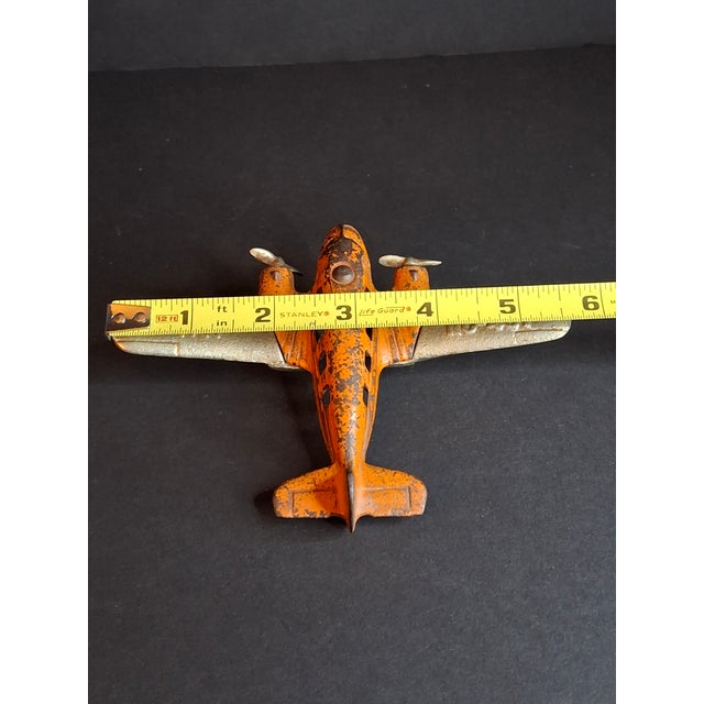 Share Vintage 1930s Hubley Cast Iron Tat Nc-491 Dual Prop Airplane Toy Orange Nickel For Sale - Image 15 of 15