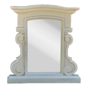 Antique Architectural Salvage Mirror With Grey Whitewash Paint, France 1930's