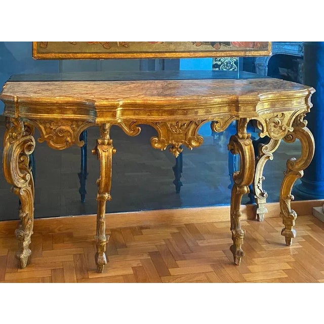 Baroque 18th Century Italian Giltwood Console Table For Sale - Image 3 of 10