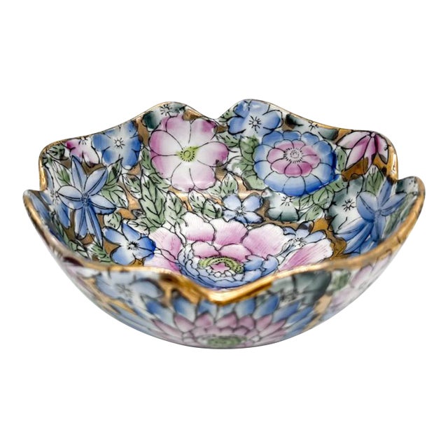 20th Century Chinoiserie Blue and Pink Floral Vide Poche/Catchall Bowl For Sale
