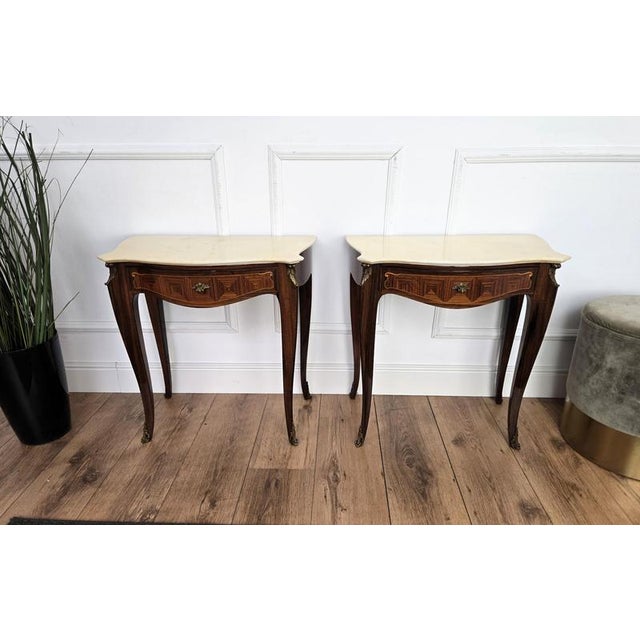 1950s Mid-Century Modern Italian Nightstands with Marble Top, 1950s, Set of 2 For Sale - Image 5 of 10