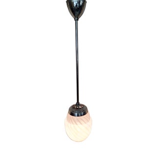 Mid-Century Italian Ceiling Lamp with Chrome-Plated Metal Mounting and Teardrop-Shaped Pink-Tinted Glass Shade, 1960s For Sale