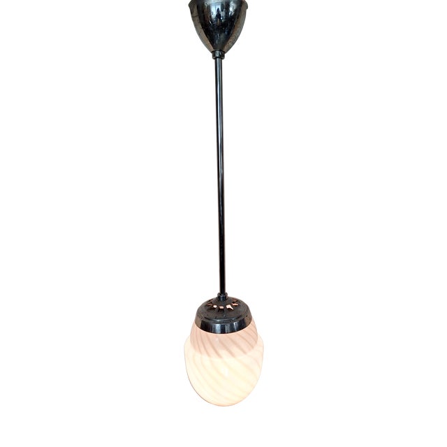 Mid-Century Italian Ceiling Lamp with Chrome-Plated Metal Mounting and Teardrop-Shaped Pink-Tinted Glass Shade, 1960s For Sale