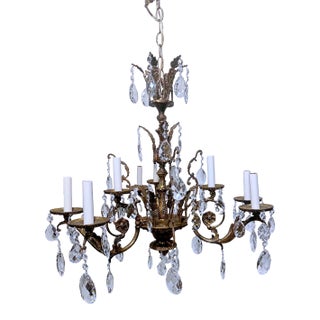1920s Vintage Spanish Chandelier With Crystal Prisms For Sale