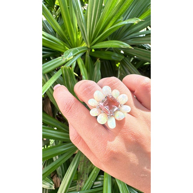 Set in 18k Gold, 9.87 Carats Tourmaline, Ethiopian Opal & Diamonds Cocktail Ring, Size 6 For Sale - Image 6 of 10