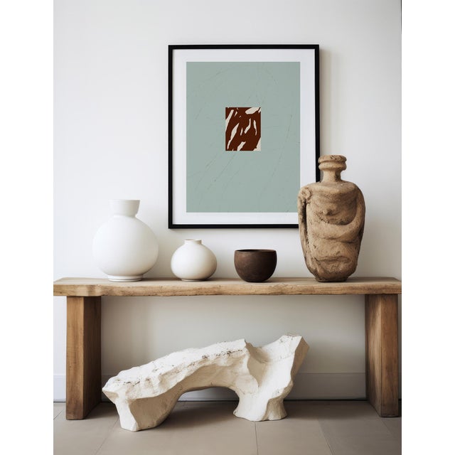 Abstract open edition giclee print by artist Anna Pepe. 20"x28" Elegant burgundy brown thin lines drawing on pastel...