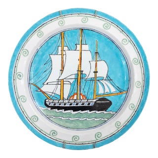 1920's Colorful English Wedgwood Decorative Wall Plate With Sailing Ship For Sale