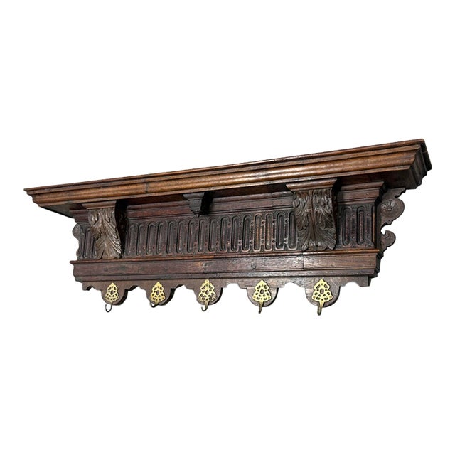 Italian Walnut Carved Hanging Coat Rack, Antique For Sale