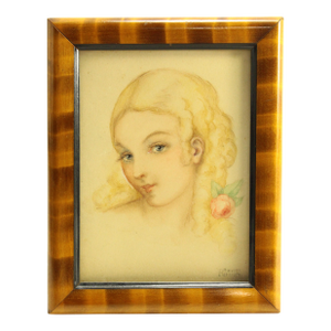 Early 20th Century Hannes Petersen German Signed Watercolor Portrait of a Blonde Girl, Framed
