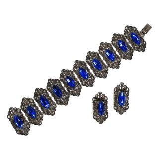 Antique Edwardian Sapphire Vauxhall Glass Bracelet Set 1910s For Sale