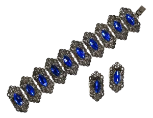 Antique Edwardian Sapphire Vauxhall Glass Bracelet Set 1910s