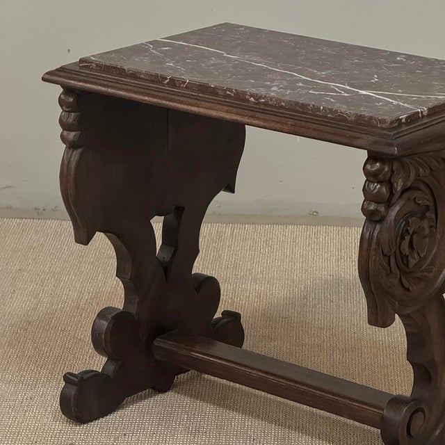 Renaissance Style Marble Top Carved End Table ~ Side Table For Sale - Image 15 of 18