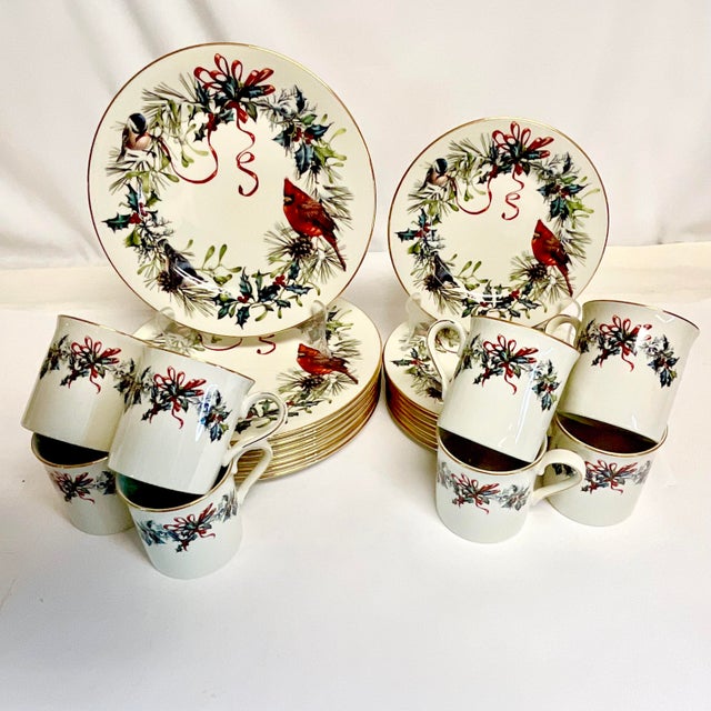 Lenox 1990s Vintage Americana Arts & Crafts Boho Chic Christmas Lenox Winter Greetings - 24 PCS Set, Service for 8 For Sale - Image 4 of 15
