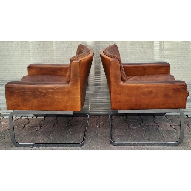 Mid-Century DS 201 Armchairs in Cognac-Colored Cowhide Leather by Robert Haussmann for De Sede, 1960s, Set of 2, in Good...