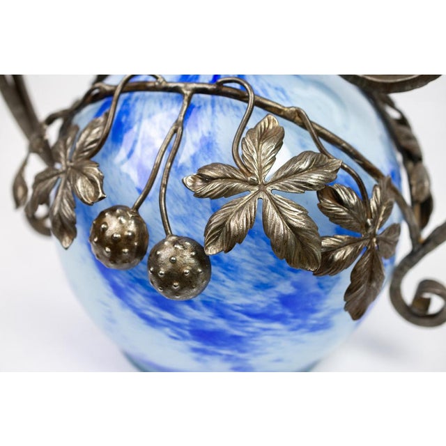 Blue Art Nouveau Vase in Blown Blue Marbled Glass by André Delatte, 1925 For Sale - Image 8 of 14