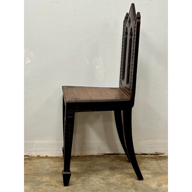 Early 20th Century Antique English Oak Gothic Revival Chair For Sale - Image 5 of 8