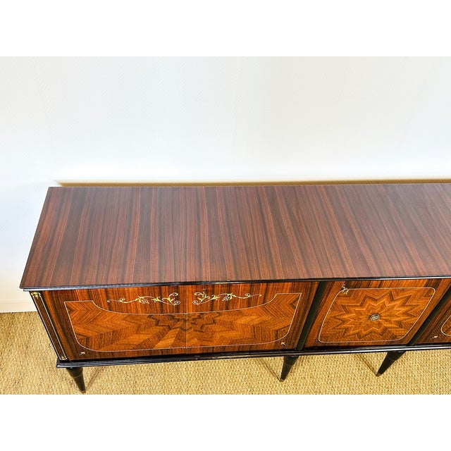 1950s Low French Modernist Sideboard in Marquetry by André Arbus, 1950s For Sale - Image 5 of 16