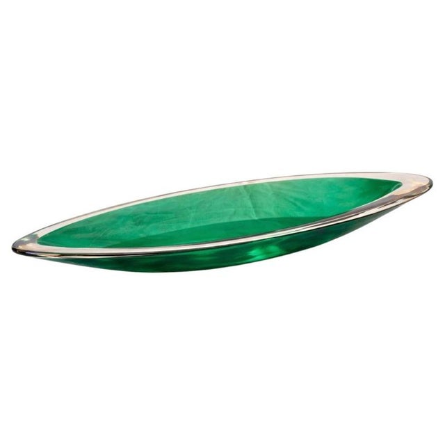 Gold Emerald Green Art Glass Centerpiece Bowl by Vicke Lindstrand for Kosta, Sweden, 1950s For Sale - Image 8 of 8