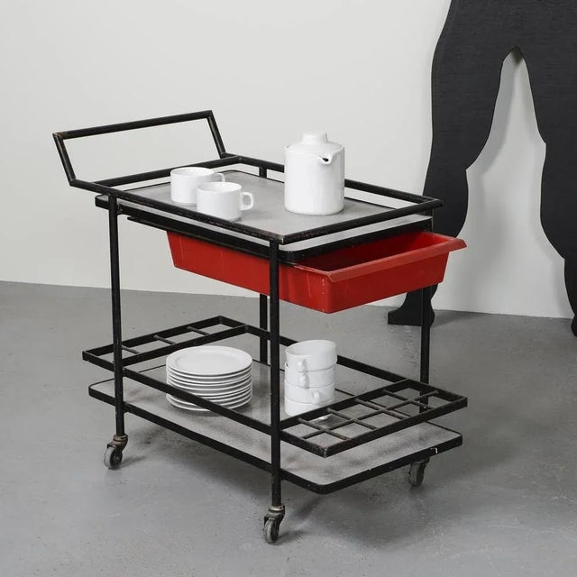 Vintage Trolley in Black Lacquered Metal, 1950s For Sale - Image 11 of 12