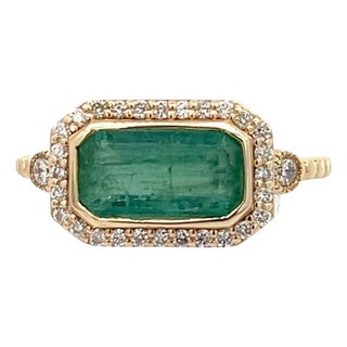 Natural Emerald and Diamond Ring 6.5 14k Y Gold 2.32 TCW Certified For Sale