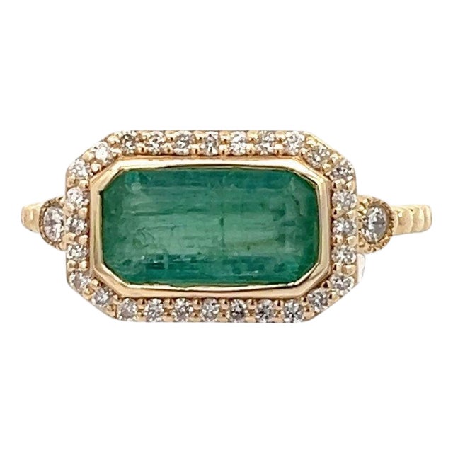 Natural Emerald and Diamond Ring 6.5 14k Y Gold 2.32 TCW Certified For Sale