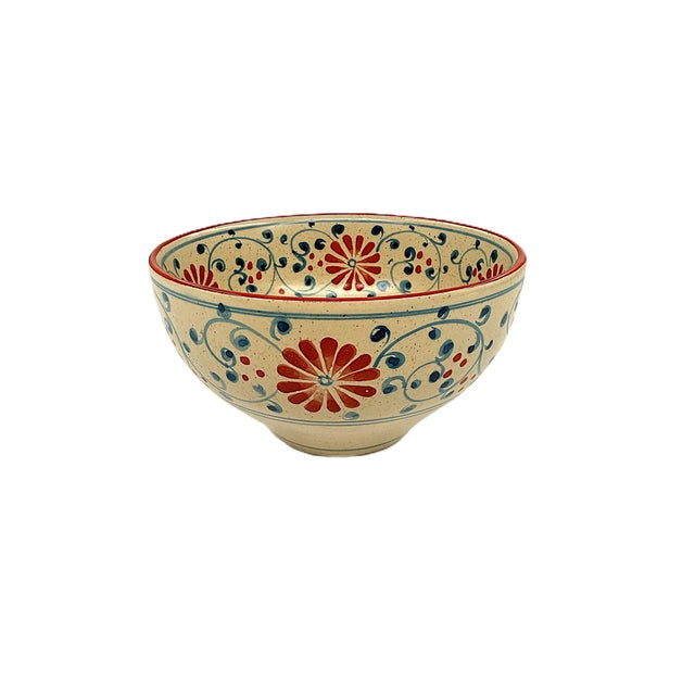 Brick Red Set of 4 Bat Trang Vietnamese Ceramic Multipurpose Bowls With Hand Painted Botanical Motifs For Sale - Image 8 of 11