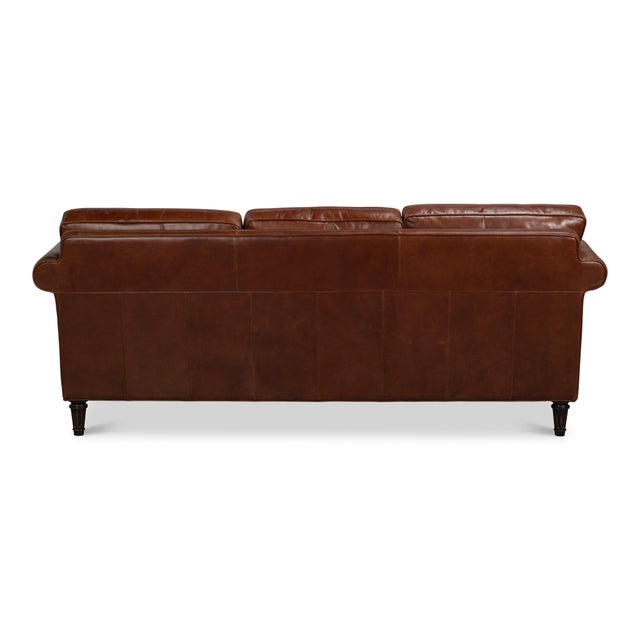 2020s English Rolled Arm Leather Sofa in Chestnut Brown For Sale - Image 5 of 9
