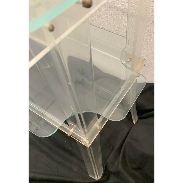 Vintage Hollywood Regency Lucite & Glass Side Table With Frosted Shell Detail For Sale - Image 10 of 10