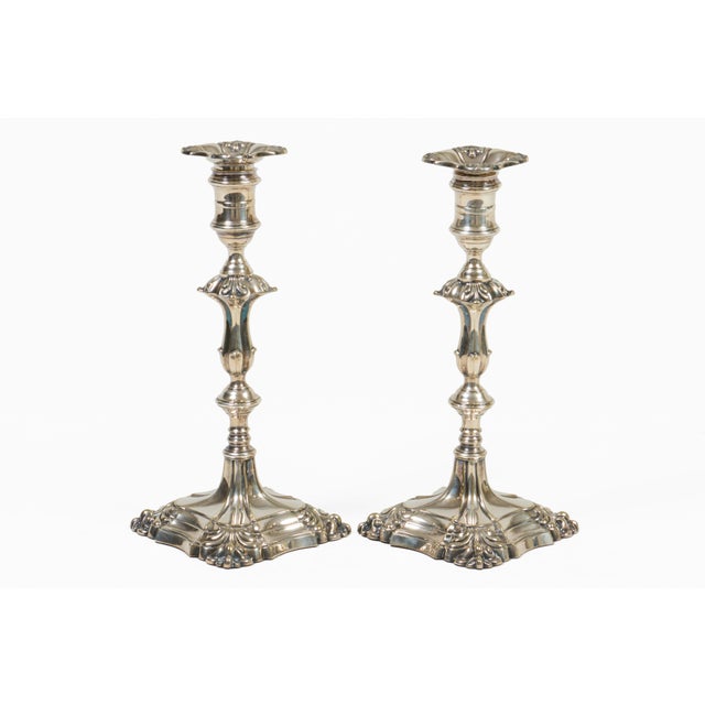 Late 19th Century Pair Sheffield Silver Plate George II Style Candlesticks For Sale - Image 5 of 11