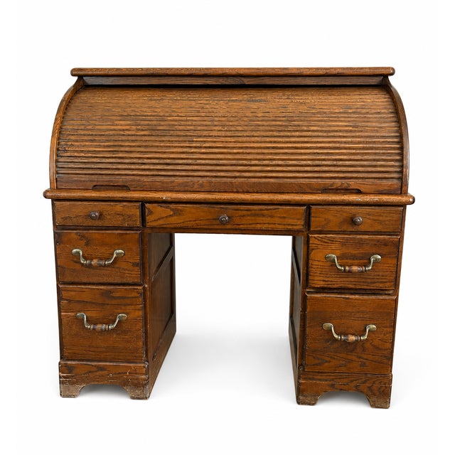 Vintage 1980s Traditional Oak Roll-Top Executive Desk For Sale In Los Angeles - Image 6 of 6