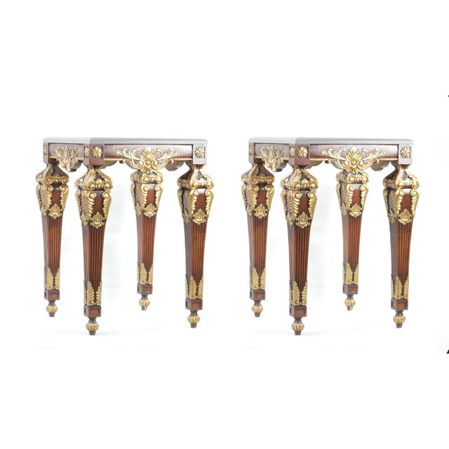 Pair of vintage French baroque gold sofa side tables. With colored marble top - Gorgeous French Baroque style golden sofa...