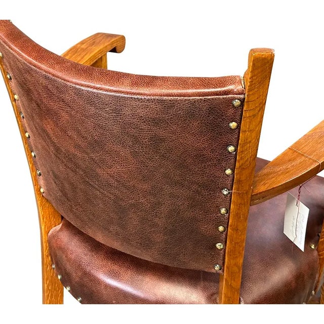 Vintage Oak Chairs in Leather, 1930s, Set of 4 For Sale - Image 6 of 9