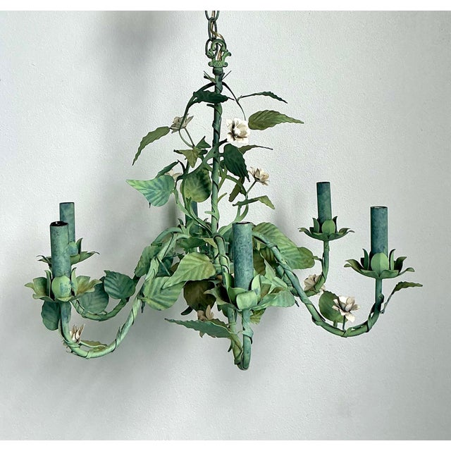 Vintage Regency Tole Rose Chandelier For Sale - Image 9 of 12