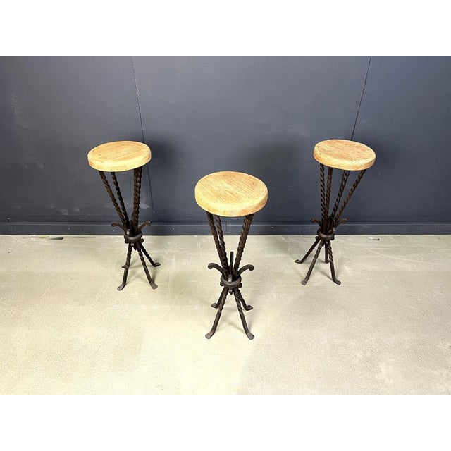 Vintage French Wrought Iron Bar Stools, 1960s, Set of 3 For Sale - Image 4 of 13