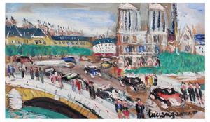 Lucien Génin, Notre Dame de Paris II, 1930s, Gouache on Paper, Framed