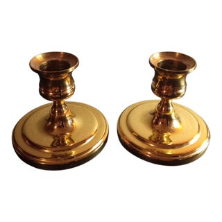 1980s Solid Brass Candle Stick Holders - Set of 2 For Sale