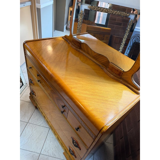 Fine Art Deco 1930s Satinwood Dresser With Mirror & Geometric Marquetry For Sale - Image 11 of 11
