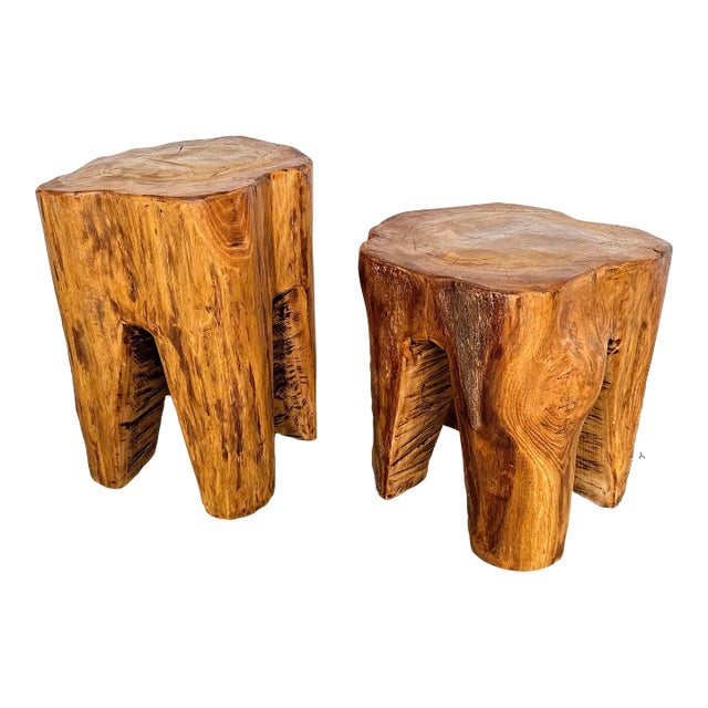 Pair of Massive Walnut Wood Side Tables. France, 1960s For Sale