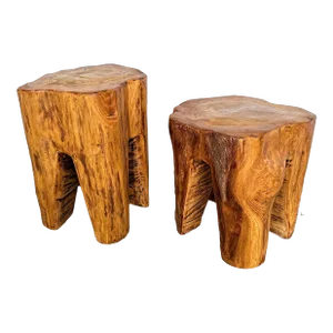 Pair of Massive Walnut Wood Side Tables. France, 1960s
