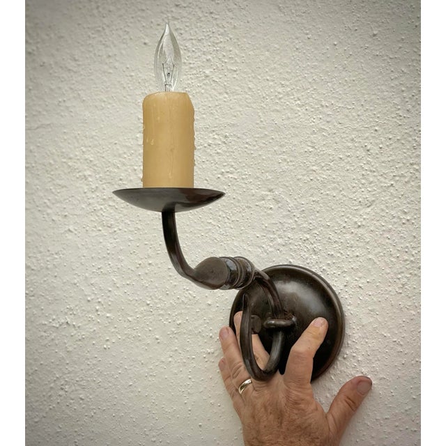 Pair of Vintage Wall Sconces: Very Large Antiqued Brass Wall Sconces, Paul Ferrante For Sale In Los Angeles - Image 6 of 11