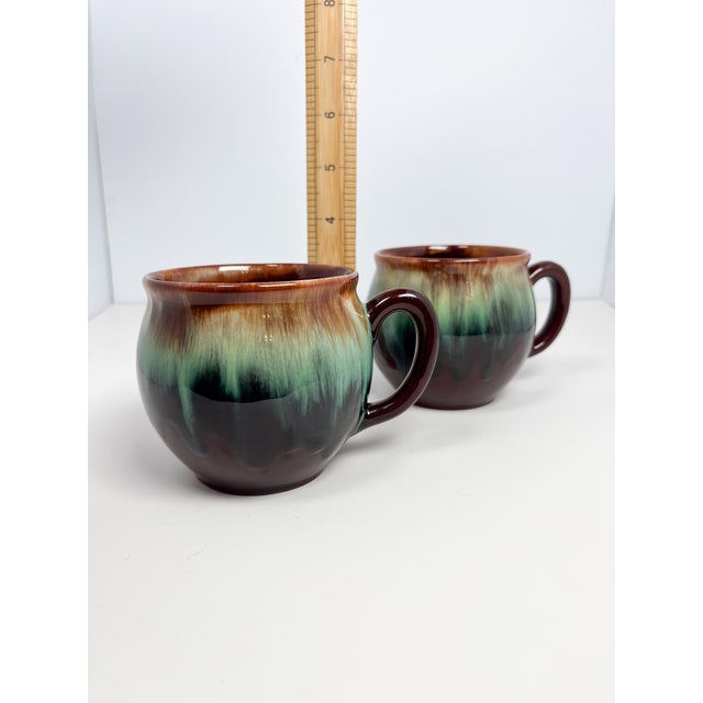 Brown Vintage Glazed Mug Set With Drip Glaze- Set of 2 For Sale - Image 8 of 8