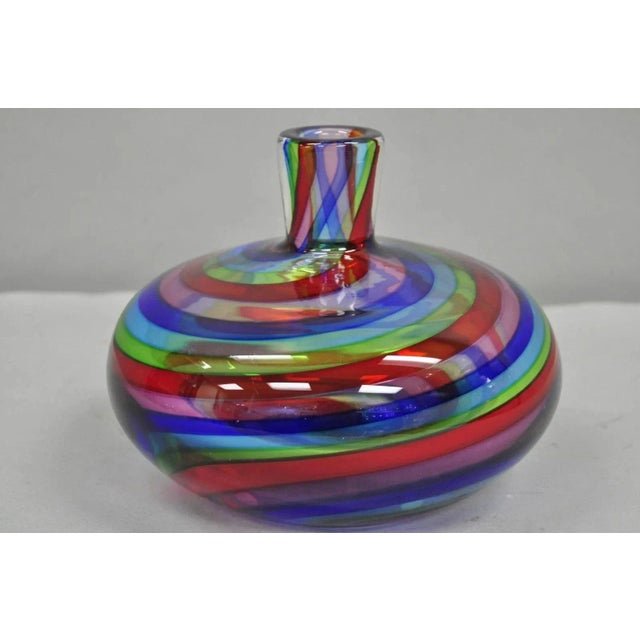Vintage Mid Century Modern Italian Murano Style Rainbow Swirl Glass Vase For Sale - Image 9 of 9