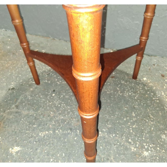 Vintage Traditional Round Carved Faux Bamboo Side / End Tables by Lane. A - Pair For Sale In Miami - Image 6 of 12