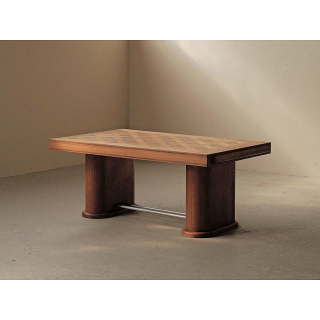 Art Deco Oak and Walnut Marquetry Table, France, 1940 For Sale - Image 16 of 16
