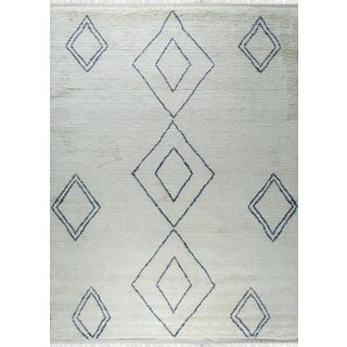 4x12 Ophelia Moroccan Ivory Geometric Modern Hand Knotted Wool Carpet Rug For Sale